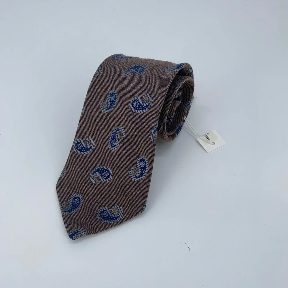 Eton Tie‎ Mens One Size Brown Blue Paisley Wool Luxury Classic Fit Necktie